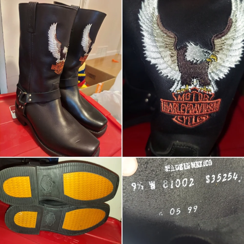 Vintage Harley-Davidson Women's Black Eagle Embroidered Harness Boots Size 9.5 - Picture 1 of 11